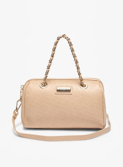 سيليست Women's Monogram Embossed Bowler Bag with Double Handle and Zip Closure