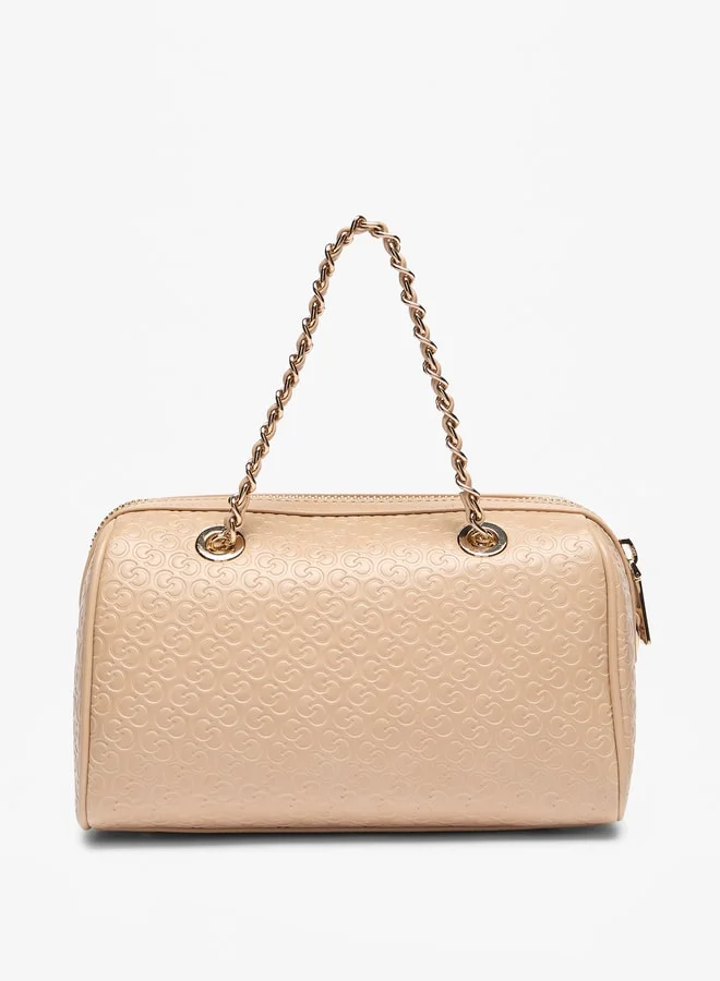 Celeste Women's Monogram Embossed Bowler Bag with Double Handle and Zip Closure