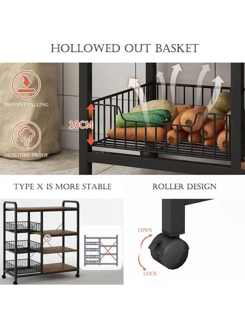 HomarKet 4-Tier 3 Basket Kitchen Storage Shelf Microwave Oven Stand Rack Spice Organizer with Wheels Baker Storage Rack for Home Hotel Living Room Bathroom Office Fruit Vegetables 103x90x30cm - Image 3