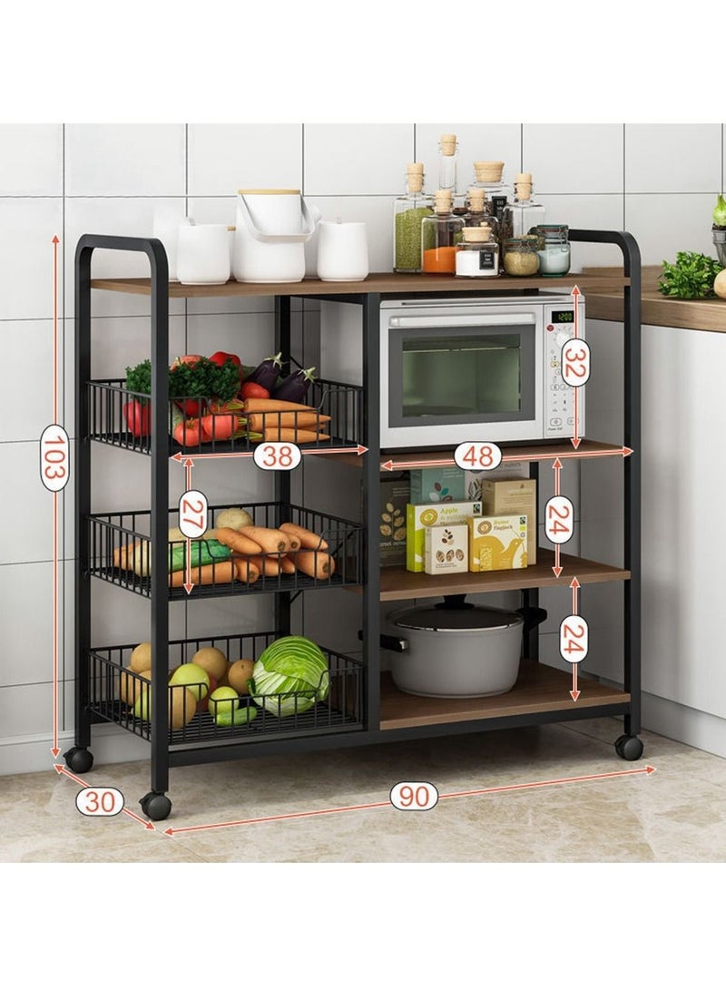 HomarKet 4-Tier 3 Basket Kitchen Storage Shelf Microwave Oven Stand Rack Spice Organizer with Wheels Baker Storage Rack for Home Hotel Living Room Bathroom Office Fruit Vegetables 103x90x30cm - Image 4