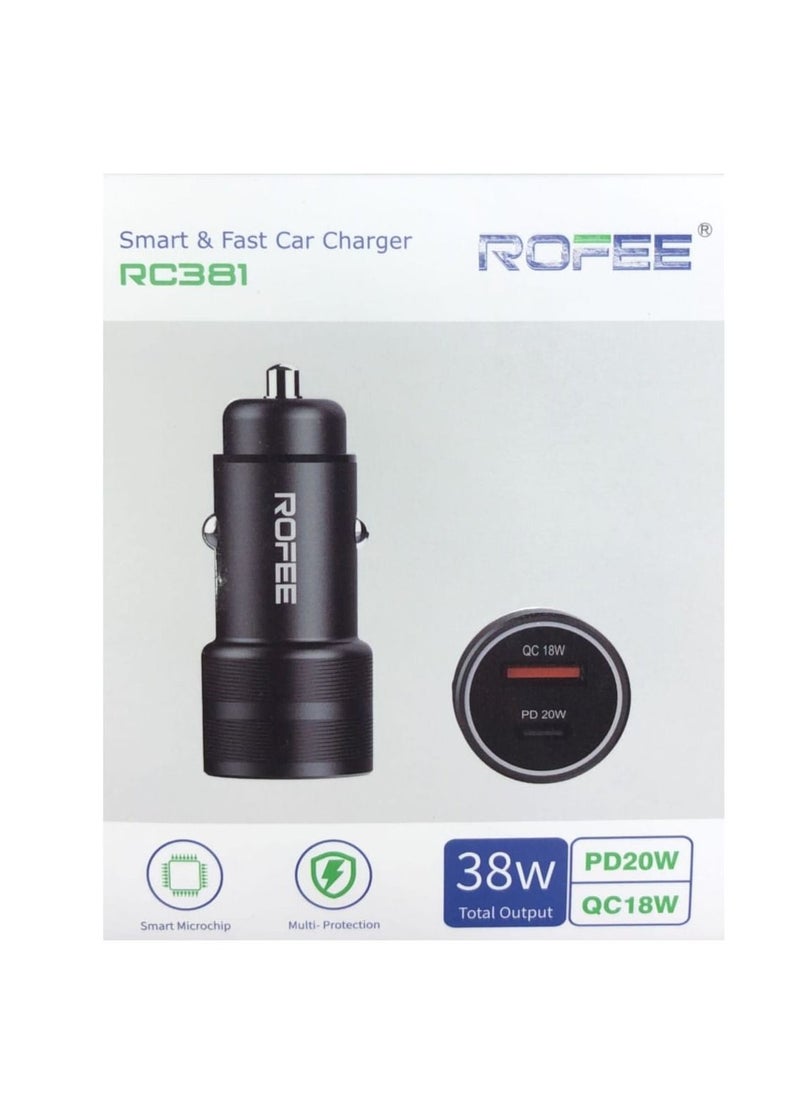 Generic - ROFEE smart and fast car charger  PD 38w dual usb c ports fast charging for all mobiles ,ipads and tabs - Image 1