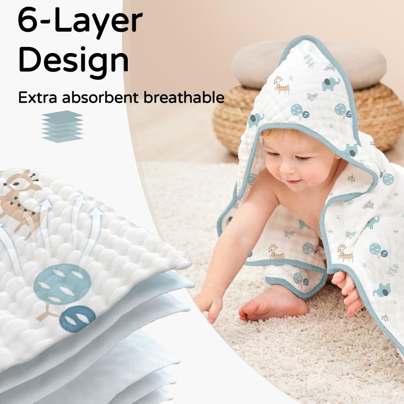 YOOFOSS منشفة أطفال مع غطاء من يووفوس للمواليد 2 حزمة 100% قطن موسلين - Image 4