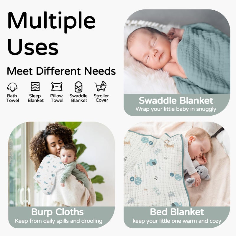 YOOFOSS منشفة أطفال مع غطاء من يووفوس للمواليد 2 حزمة 100% قطن موسلين - Image 3
