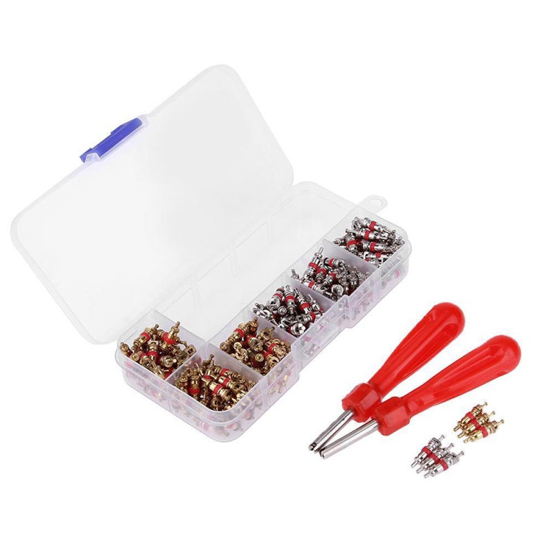 Car Air Conditioning R134a Valve Cores: Premium Durable Material Well Sealed No Leakage - With Removal Tool Complete Set for Car Maintenance - Image 1