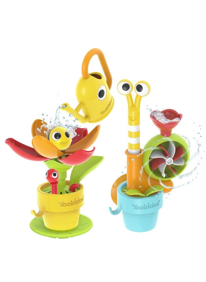Yookidoo Yookidoo Toddler Baby Bath Toy (Ages 1-3) Garden Adventure Set Bundle: Snail & Flower with Watering Can (Mold Free) Attach to Any Tub or Shower Fun for Bath Time - Great for Boys , Girls , & Kids  - Image 1