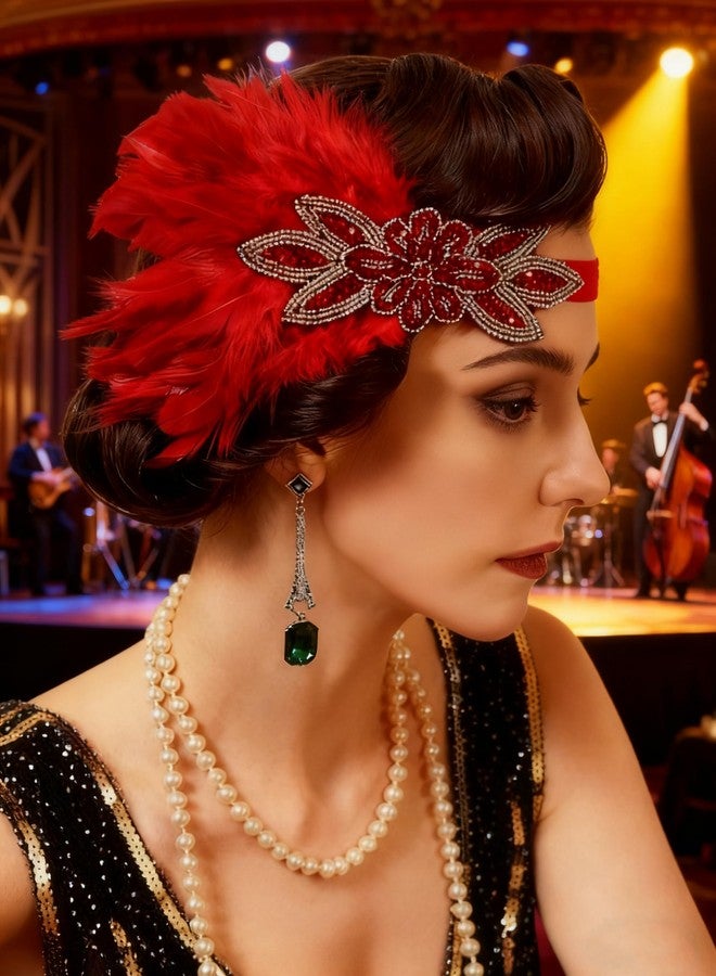 تونج كلاود طوق رأس من الريش من تونغ كلاود، مستوحى من عشرينيات القرن العشرين، قطعة رأس من الريش مستوحاة من فيلم غاتسبي العظيم (أحمر، متوسط) - Image 4