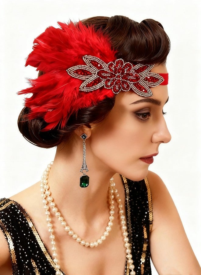 تونج كلاود طوق رأس من الريش من تونغ كلاود، مستوحى من عشرينيات القرن العشرين، قطعة رأس من الريش مستوحاة من فيلم غاتسبي العظيم (أحمر، متوسط) - Image 1