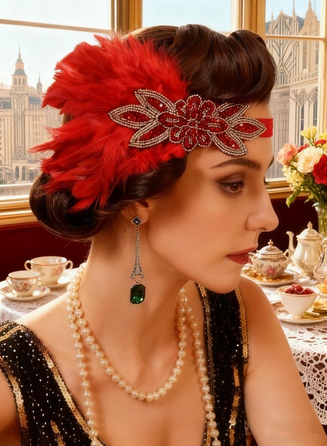 تونج كلاود طوق رأس من الريش من تونغ كلاود، مستوحى من عشرينيات القرن العشرين، قطعة رأس من الريش مستوحاة من فيلم غاتسبي العظيم (أحمر، متوسط) - Image 3