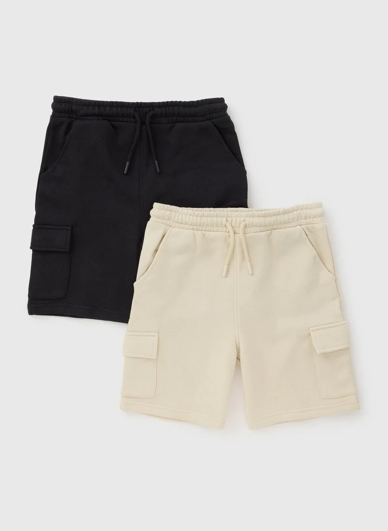ماتلان 2 Pack Boys Black & Stone Cargo Jogger Shorts