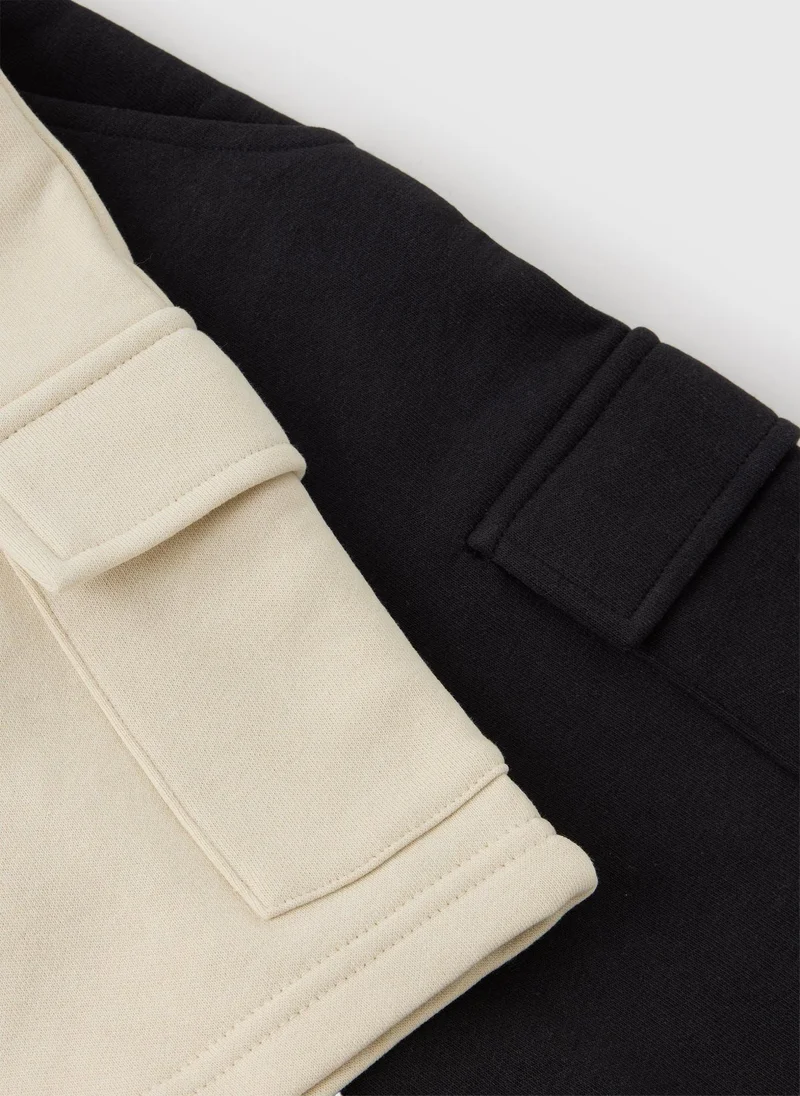 ماتلان 2 Pack Boys Black & Stone Cargo Jogger Shorts