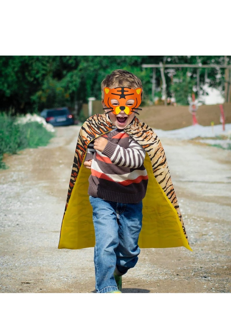 كابتن تيك Tiger Costume Kids Skin Print Animal Cape and Mask for Dress Up Birthday Party Gifts Jungle Theme Supplies Stage Performance - Image 3