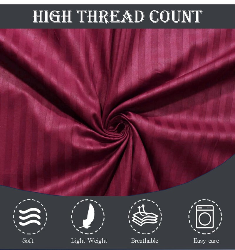 Filymore Satin Striped Wine Bedsheet for Single Bed (90x60 inches) with One Pillow Covers, 300 TC Microfiber Solid Design, Perfect for Single, Bed Size. - Image 5