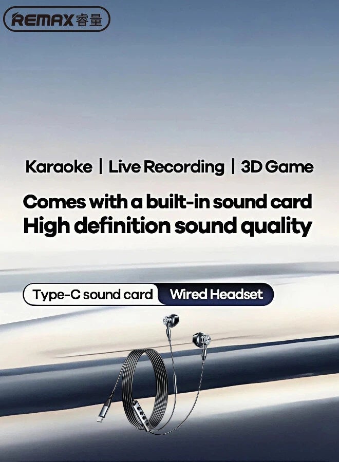 REMAX RM-707a Smart Sound Card Wired Earphones, Type-C Connector, In-Ear Design, Voice Changer, Built-In HD Stereo Microphone, HiFi Sound Quality, Volume Control, 1.5m USB-C Cable Length, Suitable For Music/Calls/Games/Live Streaming/TikTok/YouTube, Black. - Image 2