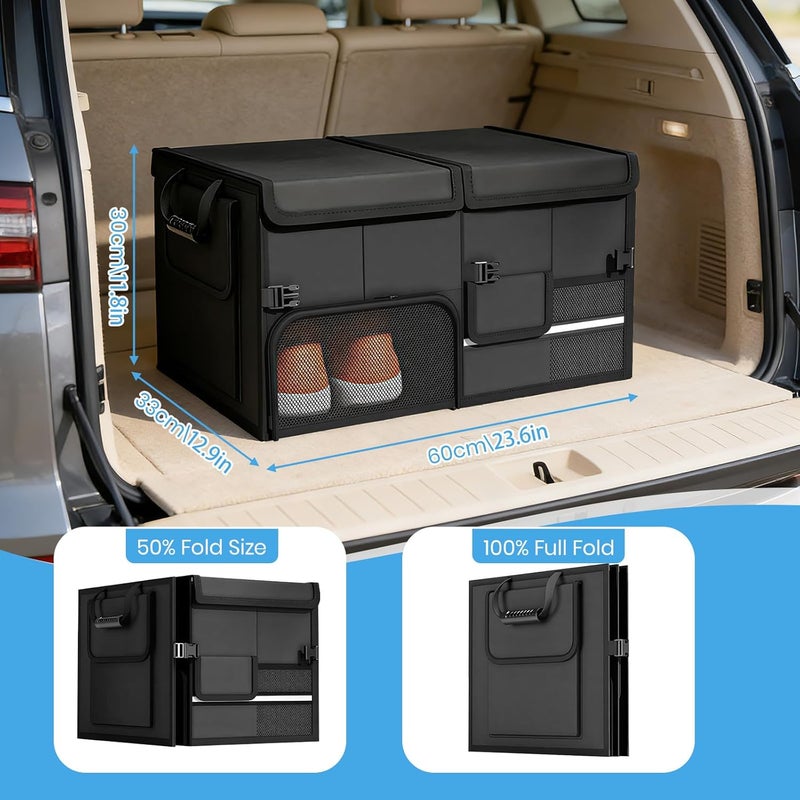 Car Trunk Organizer, 60L Vehicle Boot Organizer Storage Foldable Automotive Consoles Multi Compartment Boot Tidy Storage Box for SUVs, RV, Sedans, 600D Auto Back Cargo Organisers Car Accessories - Image 3