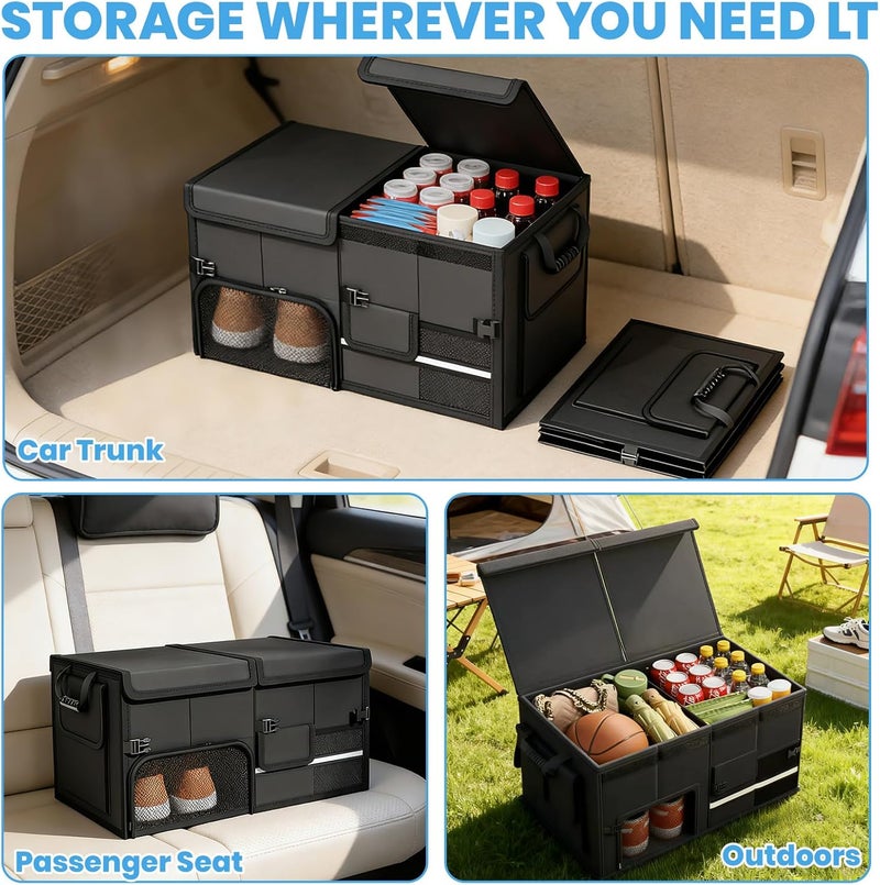 Car Trunk Organizer, 60L Vehicle Boot Organizer Storage Foldable Automotive Consoles Multi Compartment Boot Tidy Storage Box for SUVs, RV, Sedans, 600D Auto Back Cargo Organisers Car Accessories - Image 4