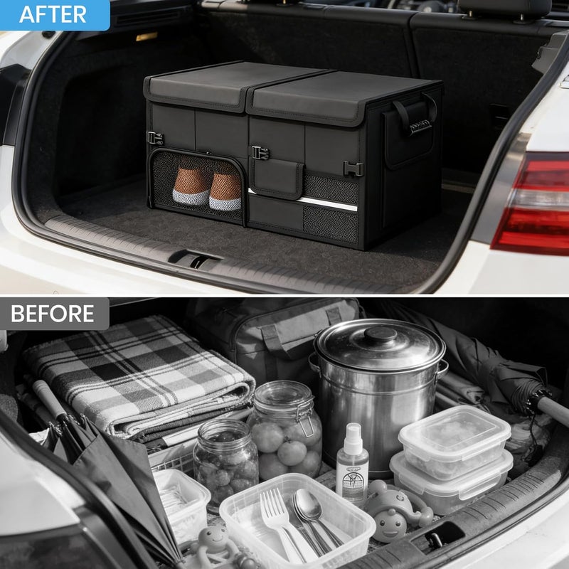 Car Trunk Organizer, 60L Vehicle Boot Organizer Storage Foldable Automotive Consoles Multi Compartment Boot Tidy Storage Box for SUVs, RV, Sedans, 600D Auto Back Cargo Organisers Car Accessories - Image 5