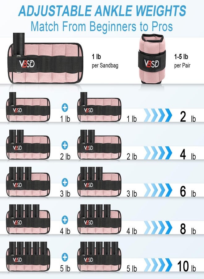 VBSD Adjustable Ankle Weights for Men Women, 10lb 1 Pair Leg Weight Straps, Weighted Ankle Weights Set for Gym, Yoga, Jogging, Walking, Aerobics, 1-5 lbs Each Ankle, 1 Pair 2-10 lbs, Pink - Image 4