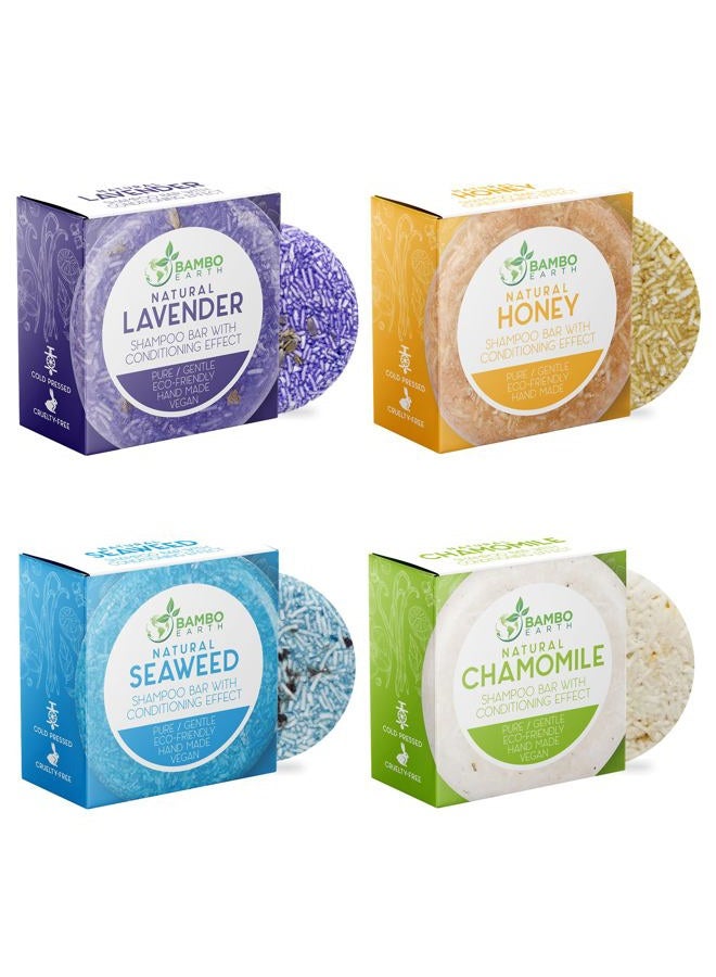BAMBOEARTH Solid Shampoo Bar And Conditioner Effect Hair Soap – 4 Pack 100% Organic Shampoo Bars For Hair With All Natural Plant Based Essential Oils And Eco Friendly Zero Waste Biodegradable Packaging - Image 1
