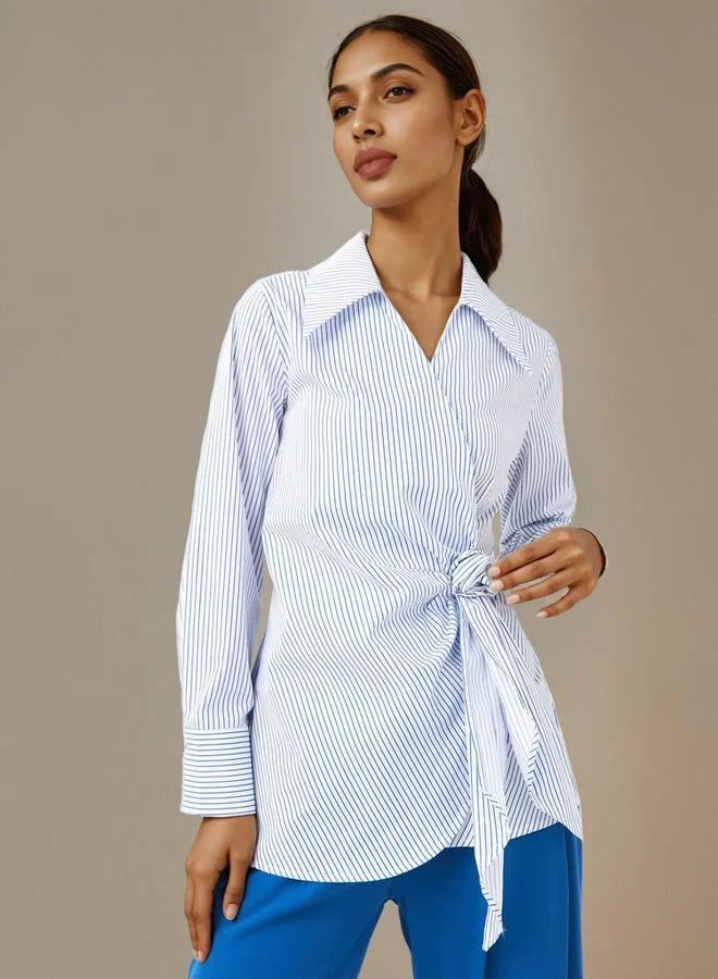 Iconic Iconic Striped Wrap Top with Rosette Detail