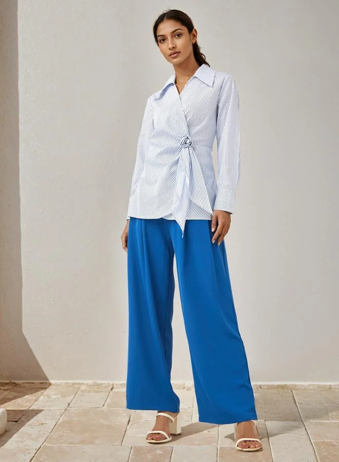 Iconic Iconic Striped Wrap Top with Rosette Detail