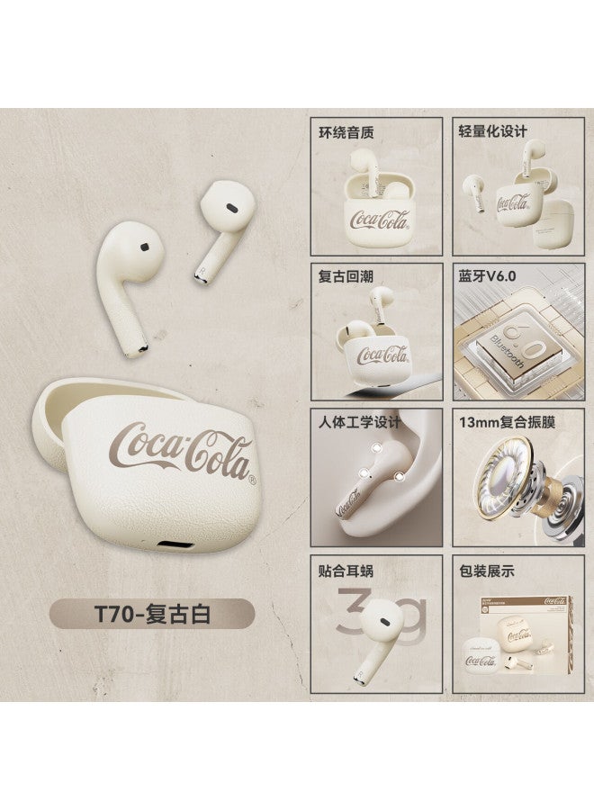 Coca-cola T70 True Wireless Bluetooth Earbuds Sports Gaming Semi-in-ear Headphones For Men And Women Couples Birthday Gift Compatible With Apple Huawei Xiaomi