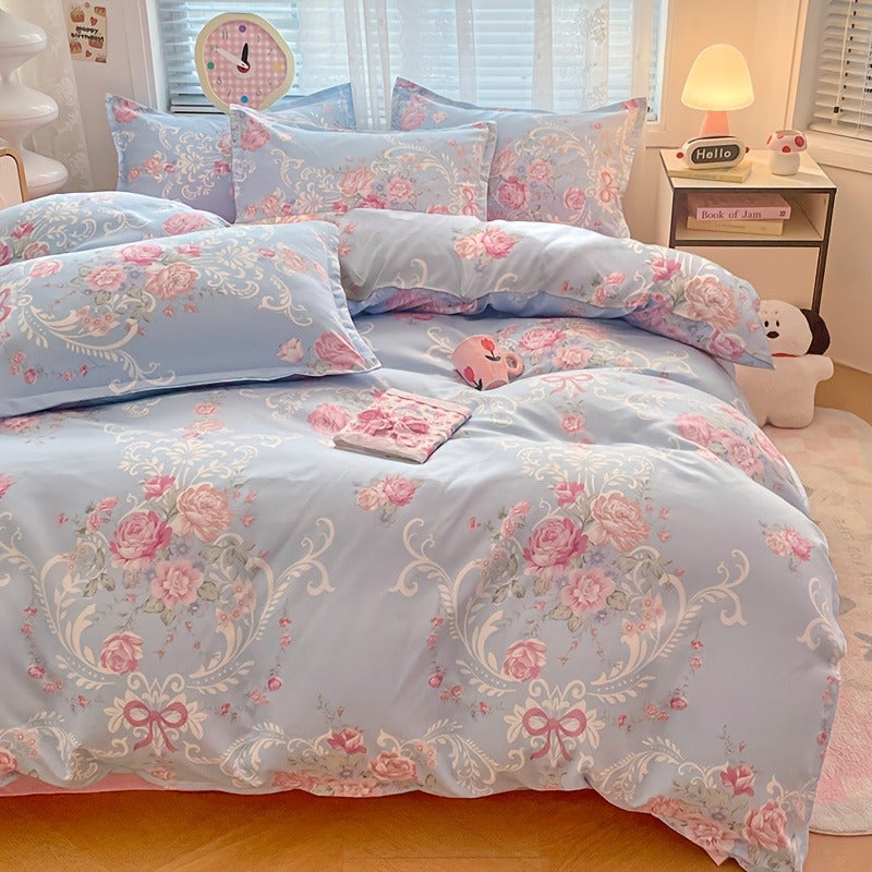 Pink Floral Pattern Sweet Style Washed Process Soft Skin-Friendly Duvet Cover 3pcs Set (1 Duvet Cover + 2 Pillowcases Combination) Breathable Chemical Fiber Soft Machine Washable Available in All Seasons Does Not Include Duvet Insert And Pillow Inse - Image 2