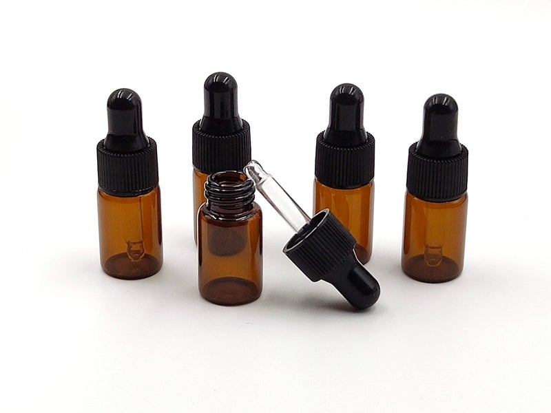 YYNGJCK 15Packs 3ml Tiny Amber Glass Mini Dropper Bottles for Essential Oils, Cosmetics, and Liquid Small Empty Travel Sample Vials with Dropper and Black Caps - Image 2