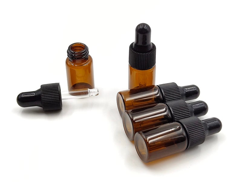 YYNGJCK 15Packs 3ml Tiny Amber Glass Mini Dropper Bottles for Essential Oils, Cosmetics, and Liquid Small Empty Travel Sample Vials with Dropper and Black Caps - Image 4
