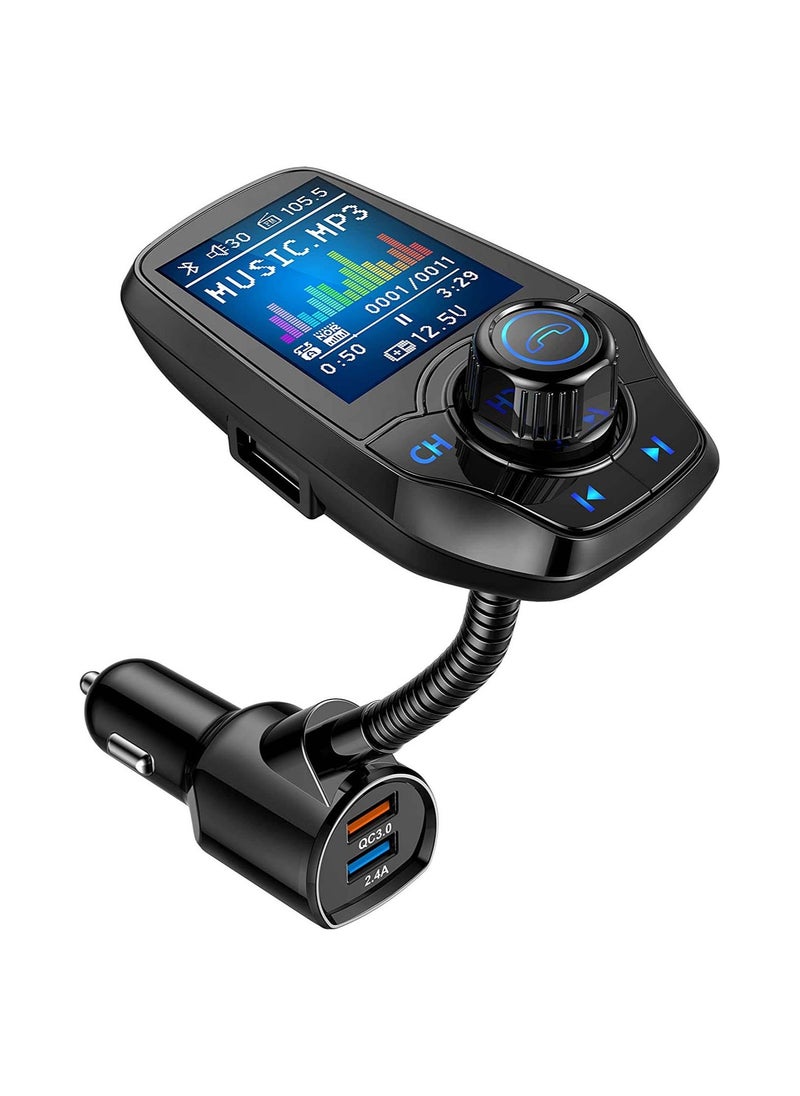 Bluetooth FM Transmitter in-Car Wireless Radio Adapter Kit W 1.8" Color Display Hands-Free Call AUX in Out SD TF Card USB Charger QC3.0 for All Smartphones Audio Players - Image 1