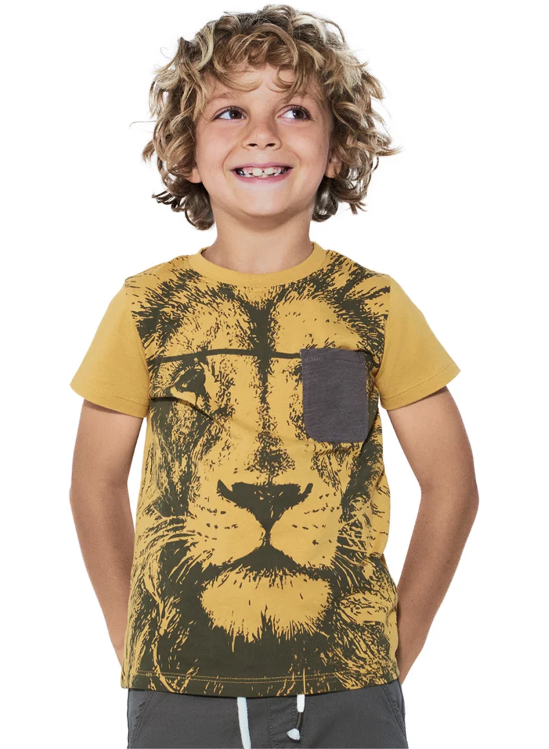 CANADA HOUSE Soft and Comfortable Orange 100% Organic Cotton Lion Print T-shirt for Boys