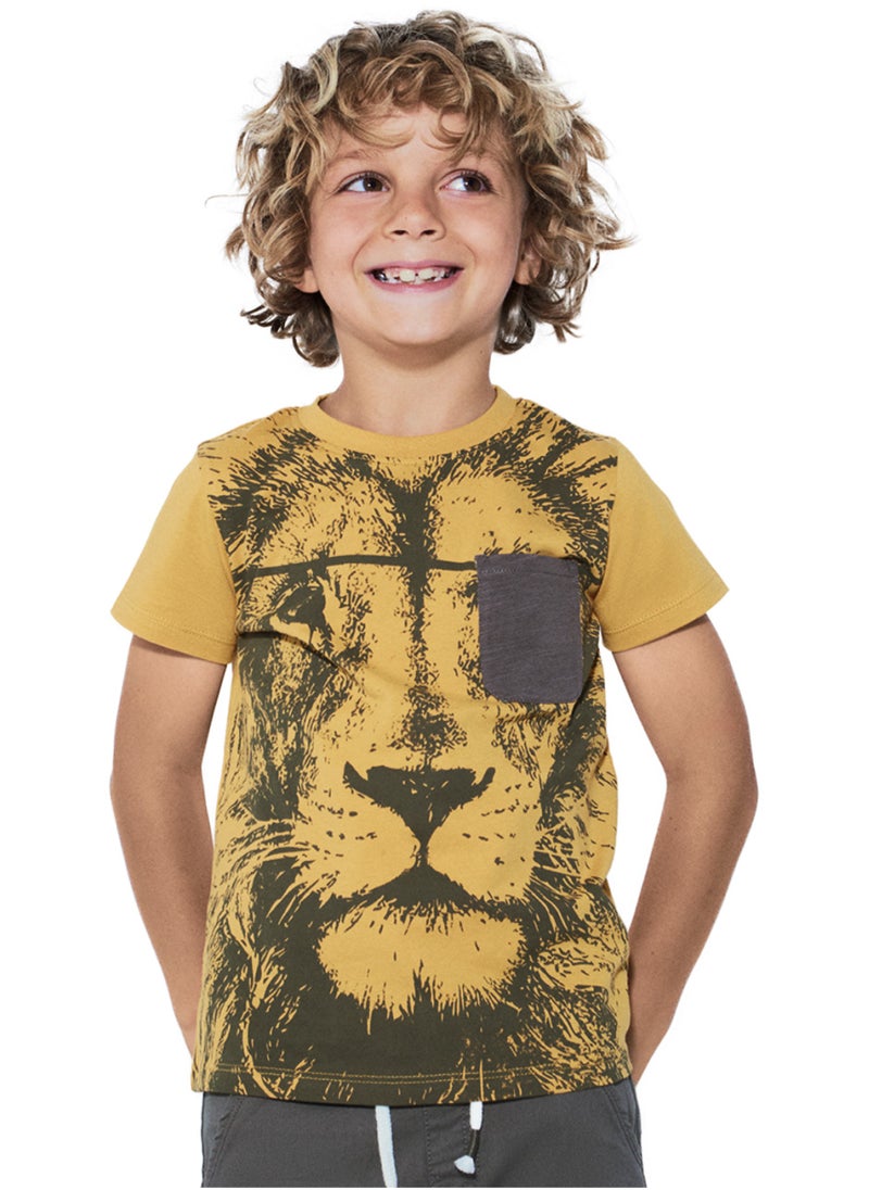CANADA HOUSE Soft and Comfortable Orange 100% Organic Cotton Lion Print T-shirt for Boys  - Image 3