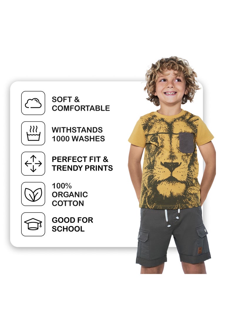 CANADA HOUSE Soft and Comfortable Orange 100% Organic Cotton Lion Print T-shirt for Boys  - Image 4