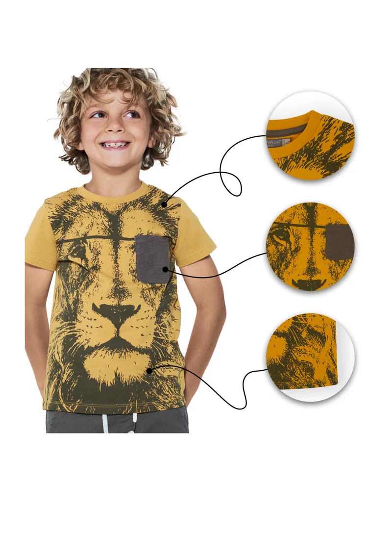 CANADA HOUSE Soft and Comfortable Orange 100% Organic Cotton Lion Print T-shirt for Boys