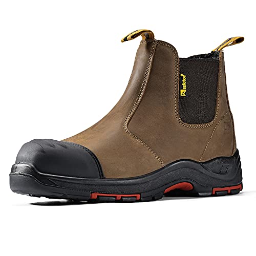 Safetoe Mens and Women Work Boots Steel Toe Chelsea Safety Boots Cow Leather Waterproof Lightweight Working Shoes - Image 1