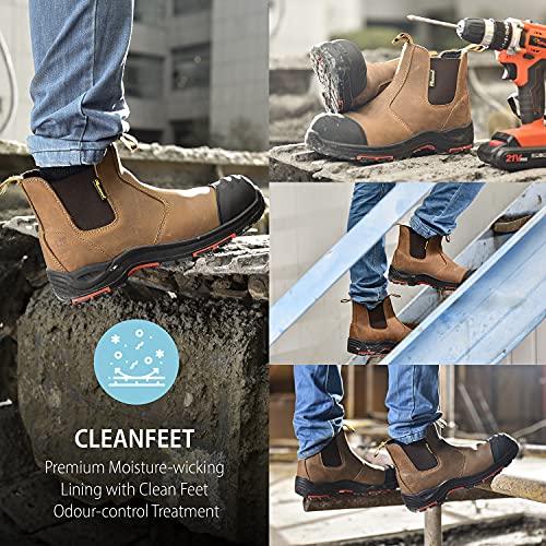 Safetoe Mens and Women Work Boots Steel Toe Chelsea Safety Boots Cow Leather Waterproof Lightweight Working Shoes - Image 5
