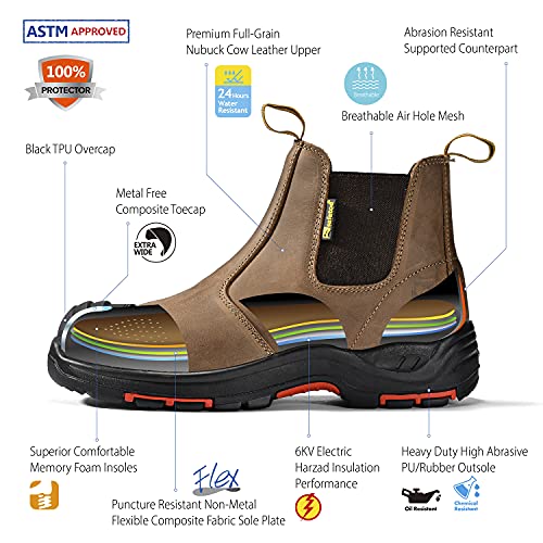 Safetoe Mens and Women Work Boots Steel Toe Chelsea Safety Boots Cow Leather Waterproof Lightweight Working Shoes - Image 2