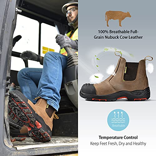 Safetoe Mens and Women Work Boots Steel Toe Chelsea Safety Boots Cow Leather Waterproof Lightweight Working Shoes - Image 4
