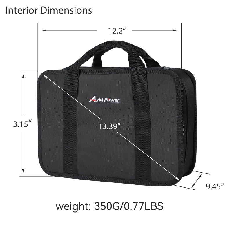 AVID POWER Tool Bag, 12 Inch Tool Storage Carrying Case, Suitable for Cordless Drill, Tire Inflator, Impact Wrench, Soft Canvas Power Tool Pouch with Mesh Dividers & Double Zipper - Image 2