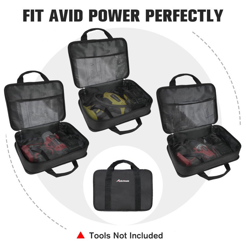 AVID POWER Tool Bag, 12 Inch Tool Storage Carrying Case, Suitable for Cordless Drill, Tire Inflator, Impact Wrench, Soft Canvas Power Tool Pouch with Mesh Dividers & Double Zipper - Image 4