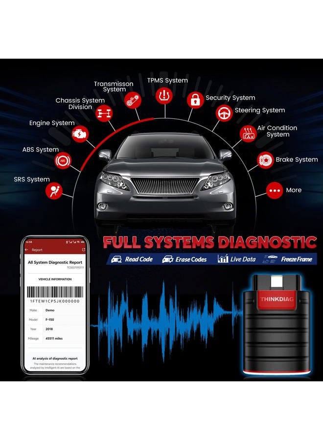 THINKCAR Thinkdiag OBD2 Scanner Bluetooth, All System Bidirectional scan Tool OE Level Diagnostic Tools with ECU Coding,15+ Service Functions All Software 1 Year Free fits for iPhone & Android - Image 3