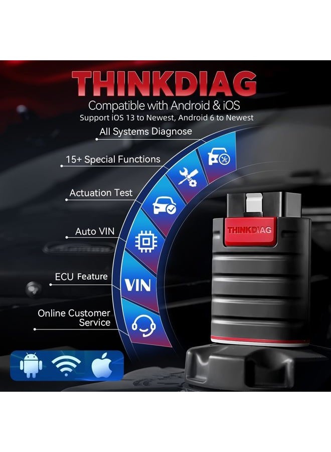 THINKCAR Thinkdiag OBD2 Scanner Bluetooth, All System Bidirectional scan Tool OE Level Diagnostic Tools with ECU Coding,15+ Service Functions All Software 1 Year Free fits for iPhone & Android - Image 2