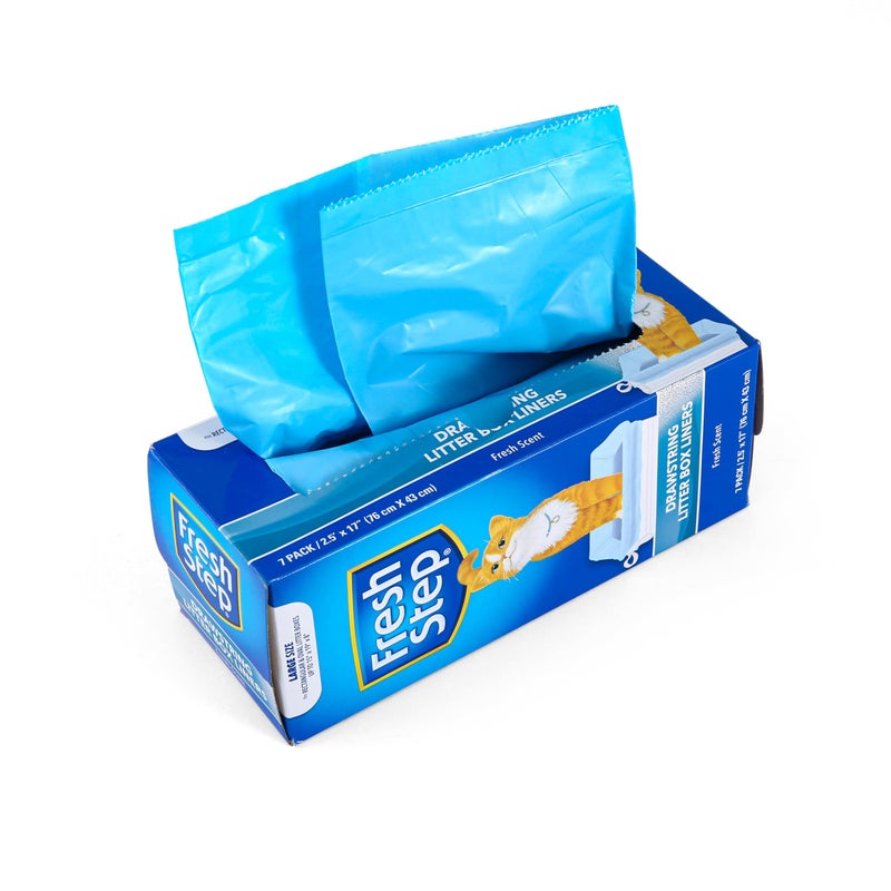 Fresh Step Drawstring Cat Litter Box Liners, Fresh Scent - Kitty Litter Bags for Rectangle or Oval Large Litterboxes, Size Large, 30" x 17" - 7 Count - Image 1