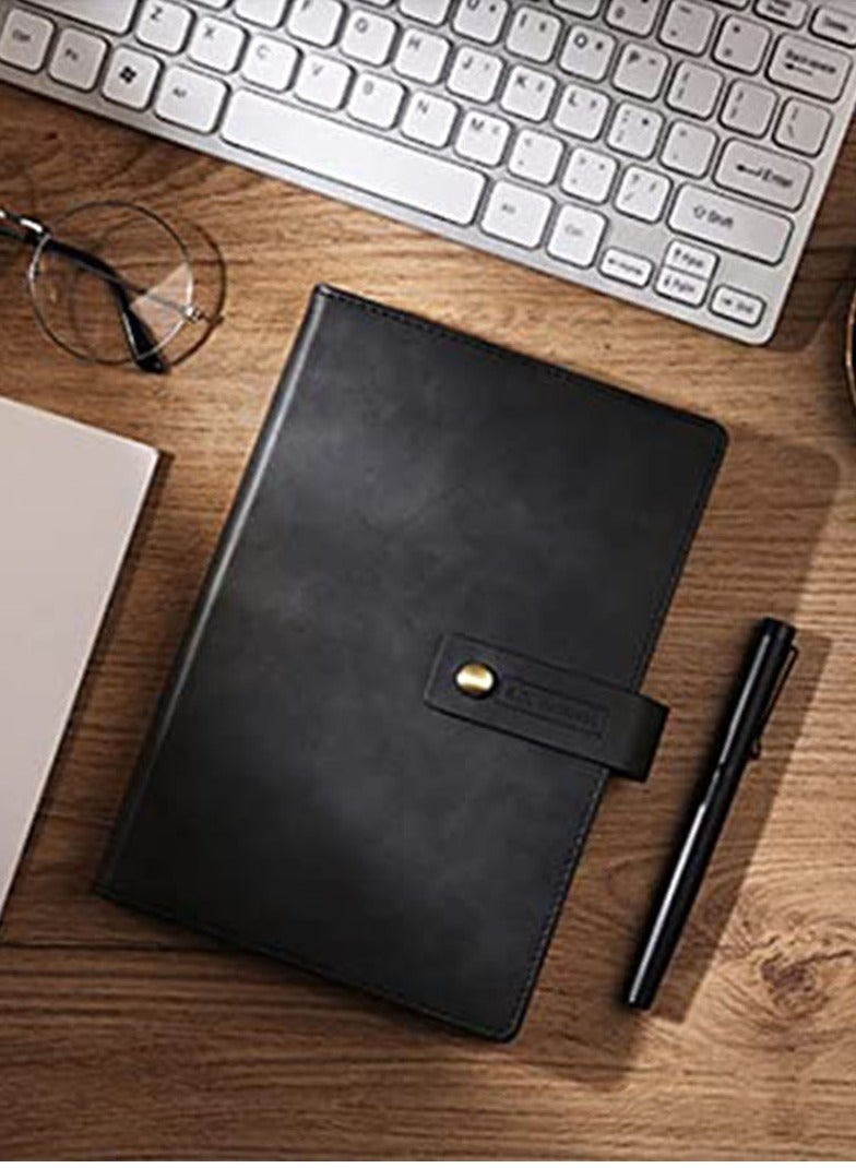 Refillable Writing Journal, Hardcover Notebook, Retro Faux Leather Cover Notebook, Travel Diary, Wide Ruled Paper, Daily Use Gift for Teachers, Back to College Students (Black)