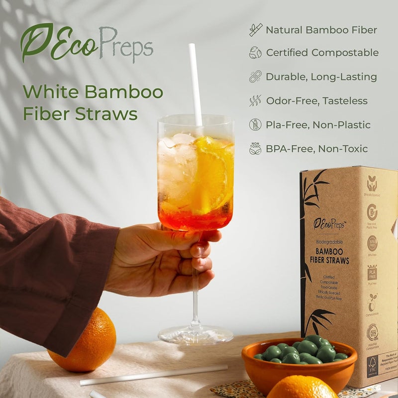 EcoPreps Biodegradable Bamboo Fiber Straws | 150 Count, 100% Compostable, Plastic-Free, Eco-Friendly Drinking Straw | 7.8'' Plant Fiber Disposable Straws, White Straw | Durable for Warm & Cold Drinks - Image 5