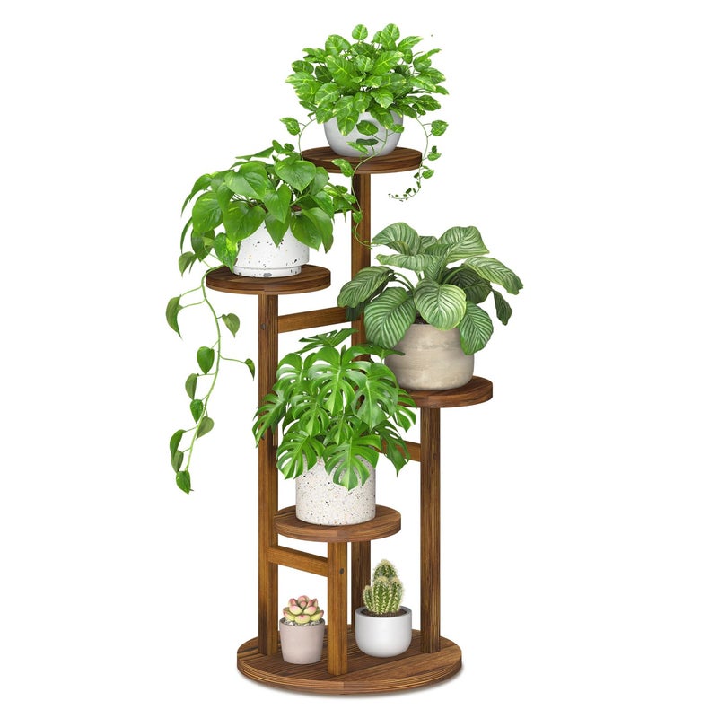 iDavosic.ly 4 Tier Plant Stand Indoor, Tiered Corner Wood Multiple Flower Holder Shelf, Tall Orchid Display Rack for Patio Porch Living Room Balcony Outdoor, Brown - Image 1