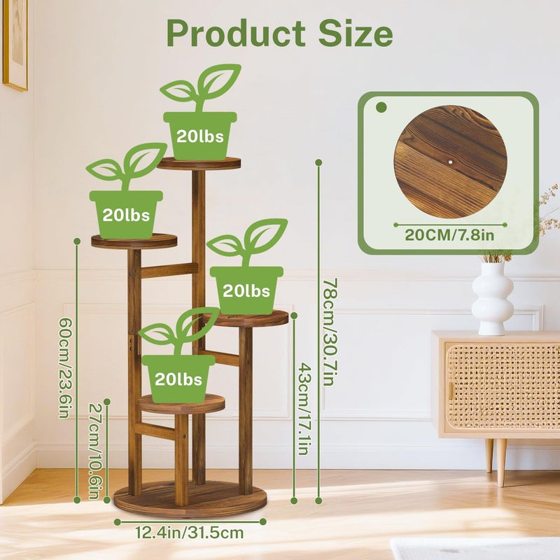 iDavosic.ly 4 Tier Plant Stand Indoor, Tiered Corner Wood Multiple Flower Holder Shelf, Tall Orchid Display Rack for Patio Porch Living Room Balcony Outdoor, Brown - Image 4