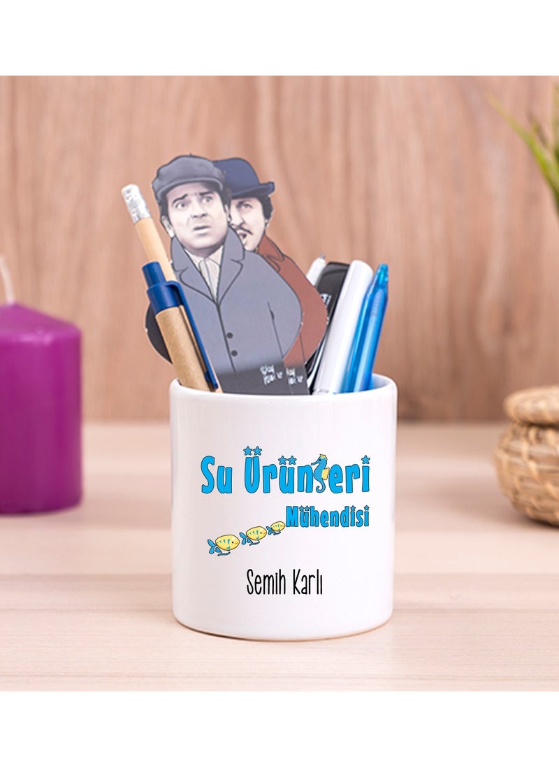 Hediye Dükkanı Gift Shop Personalized Aquaculture Engineer Ceramic Pen Holder 