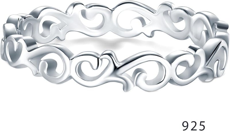 BORUO 925 Sterling Silver Ring Celtic Knot Heart High Polish Tarnish Resistant Eternity Wedding Band Stackable Ring - Image 1