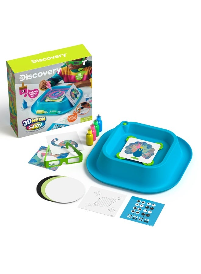 ديسكفري Discovery 3D Neon Spin Motorized Art Station Includes Spin Machine, 3D Glasses, Paints, Templates, Paper | Arts and Crafts for Kids | Supplies Painting Set Activity Kit for Boys & Girls - Image 1