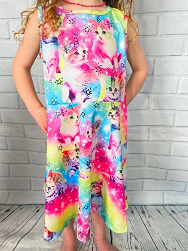BFUSTYLE Girls Colourful Cats Dress Casual Puss Star Crew Neck Slim Fit Twirl Dresses Fall School Beach Outfit Gifts for Kid Preschooler Daughter 6-7 Years Old - Image 4